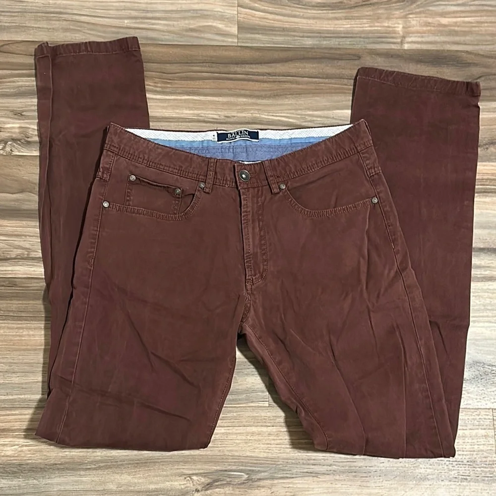 Ballin Chino Pants Men’s 32 Khaki Maroon Pima Cotton Stretch Flat Front Trousers